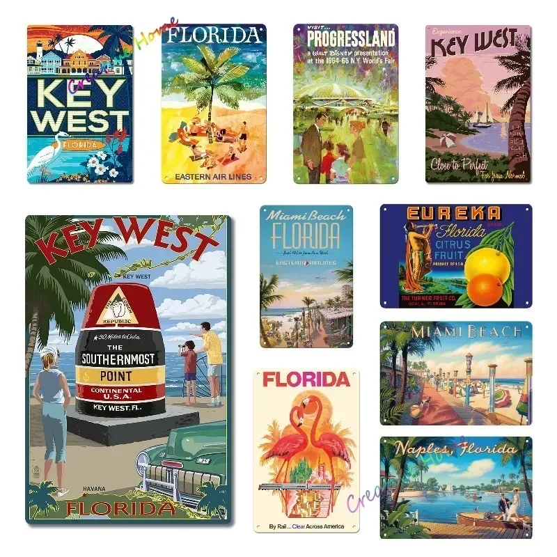 Metal Plaque Key West Southernmost Point Florida Poster Tin Sign Home Beach Club Club House Wall Decoration Retro Metal Plate