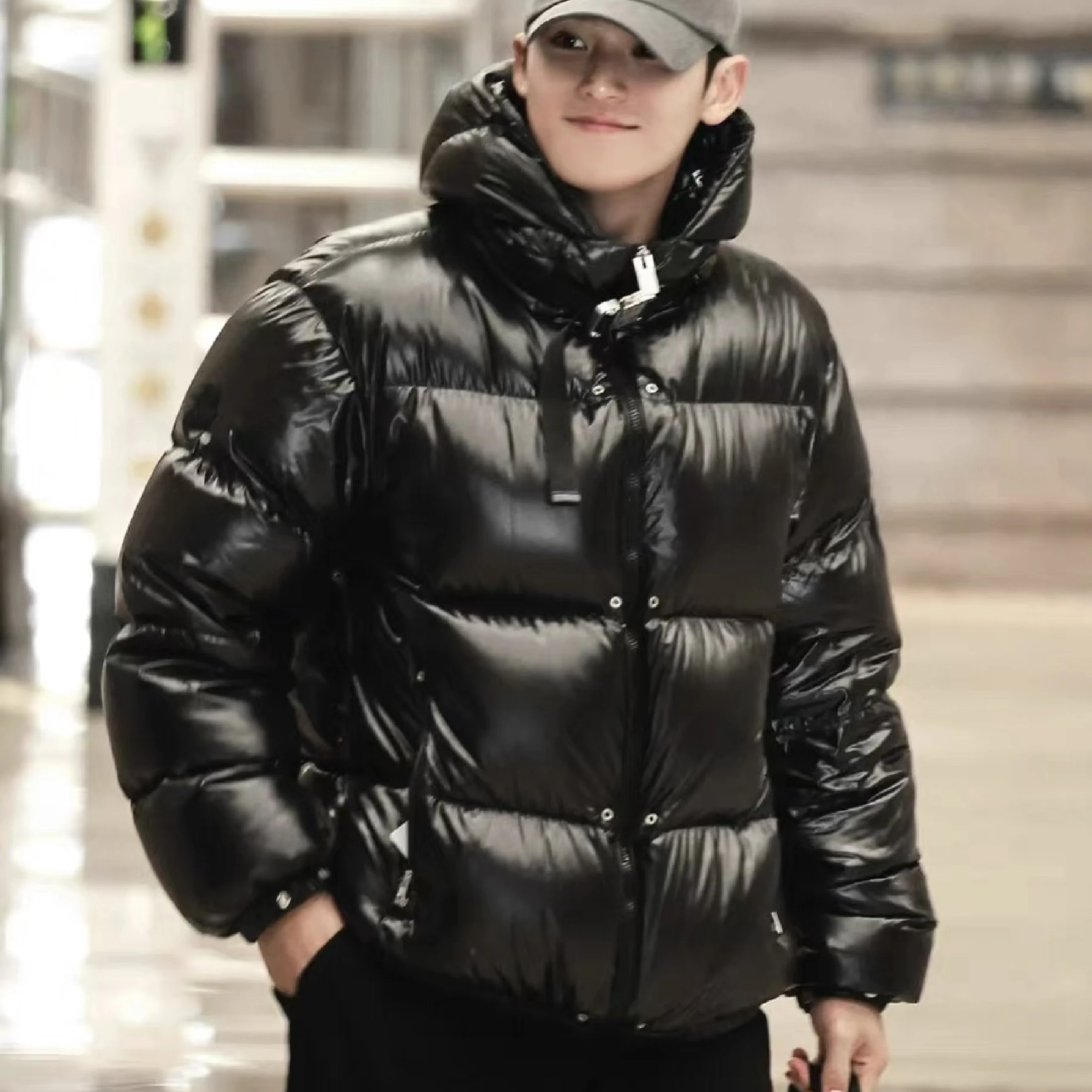 Nigo schwarz Herrenmode einfarbig lässig Kapuzen jacke Mantel schwarz Daunen jacke Kapuzen puffer jacke ngvp # nigo6718