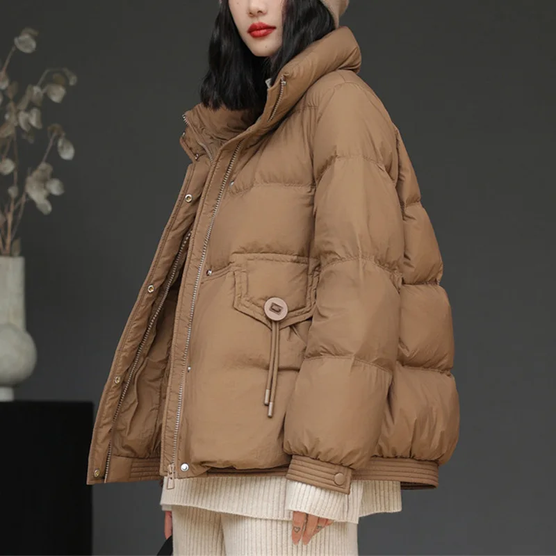 Female Short White Duck Down Jacket, Thickened Winter Fashion, Large Version of the Casual Coat