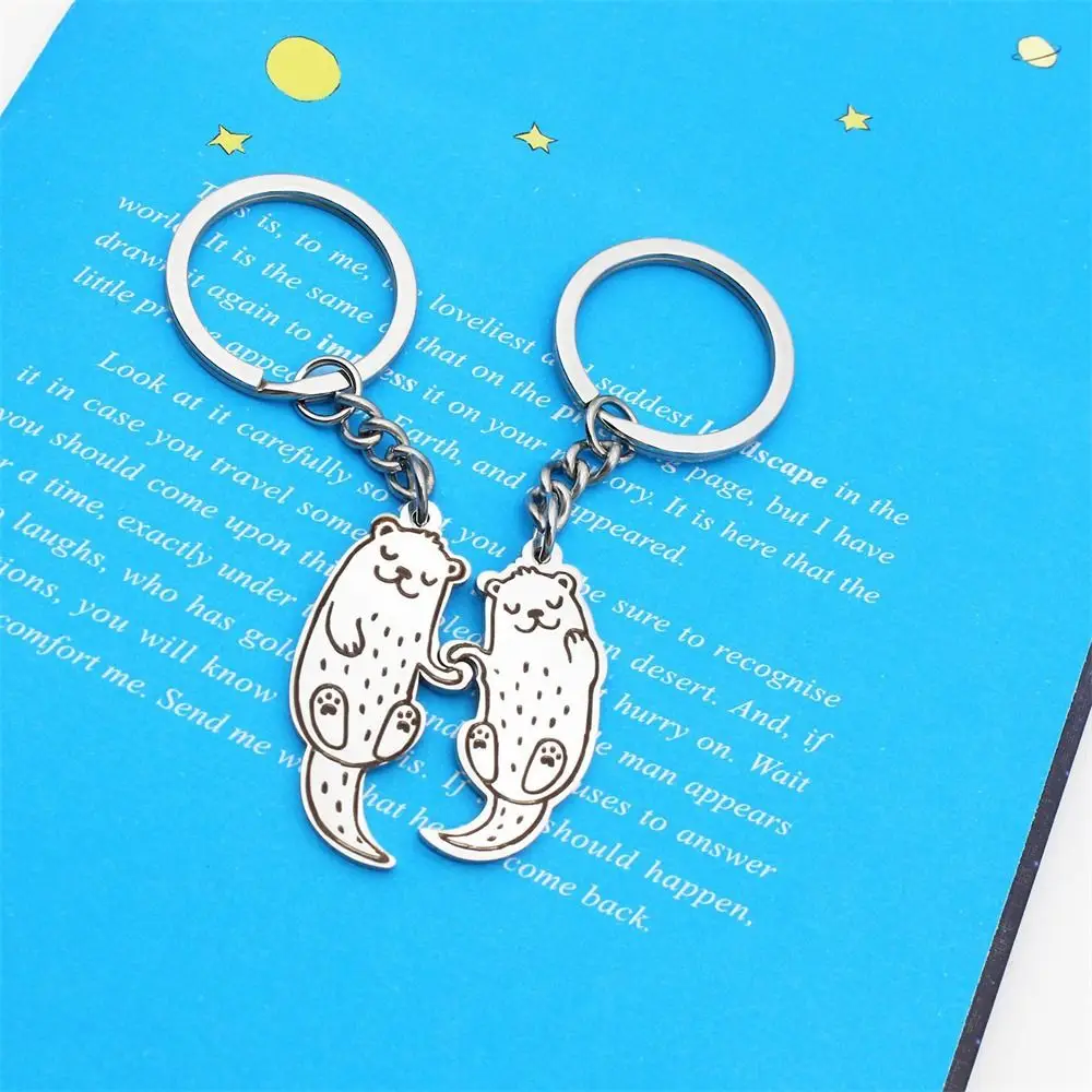 Friendship Gift Stainless Steel Otters Keychains Bag Pendant Animal Couple Key Ring Metal Key Holder Lover Keychain Best Friend