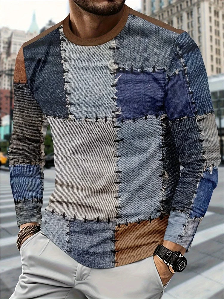 Men's American Flag Long Sleeve T-Shirt Vintage USA Graphic Tee Distressed Patriotic Streetwear Casual Pullover Tops Gift New