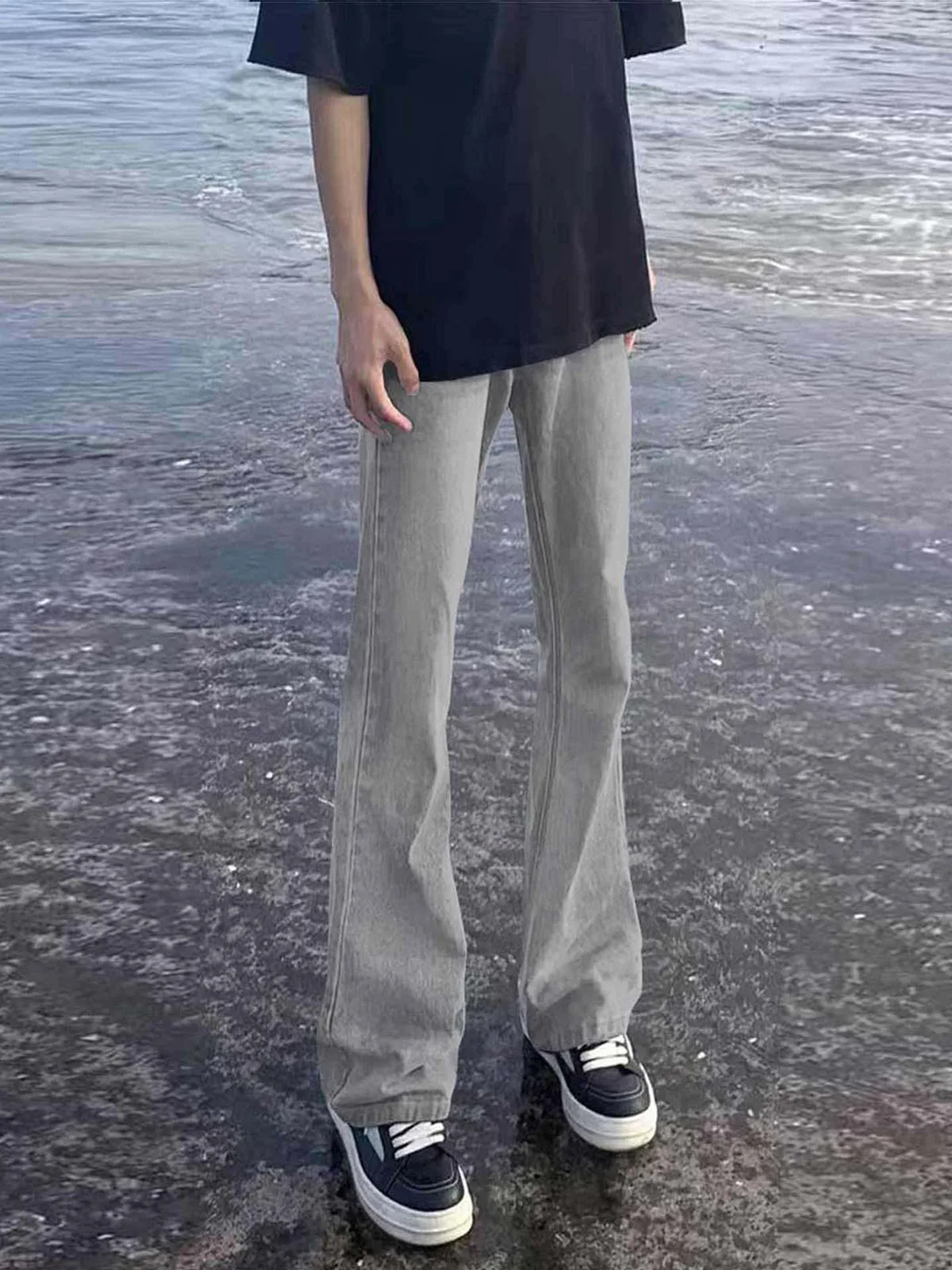 

Slim Fit High Waist Bell Bottom Jeans Men's Thin American High Street Vibe Wide Leg Pants Spring Season Straight Tube Jeans