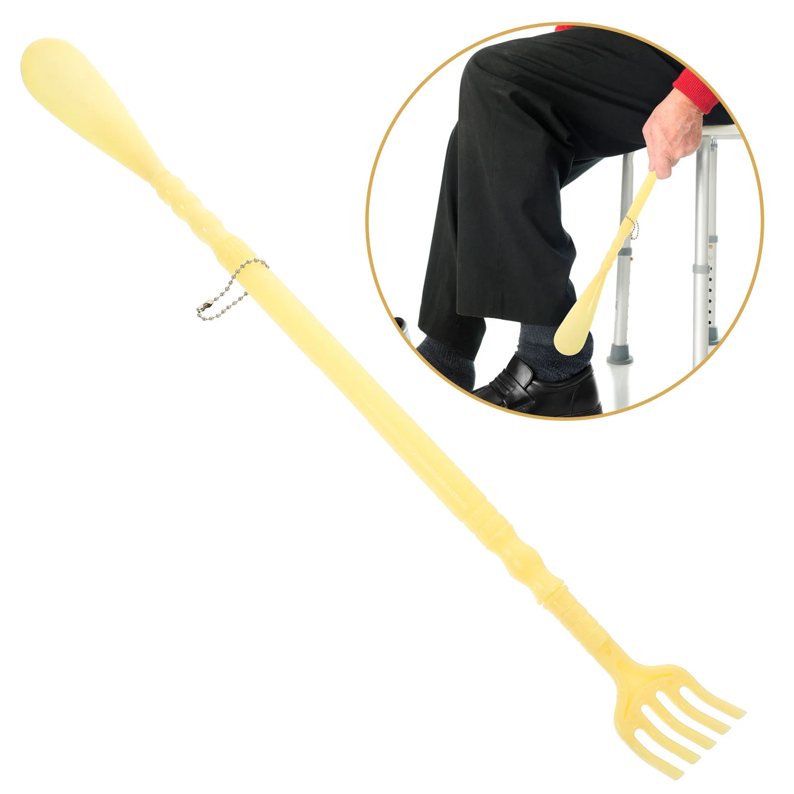 

Massage Claw Shoe Horn Beige Durable Lightweight PP Hollow Long Handle Shoe Horn Tool Practical Relief Back Knee Pain Home