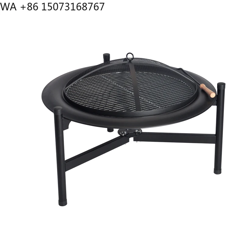 SEJR 32 بوصة حديقة سلة النار السوداء حفرة مع مقبض خشبي بوكر 81X81X58cm #1