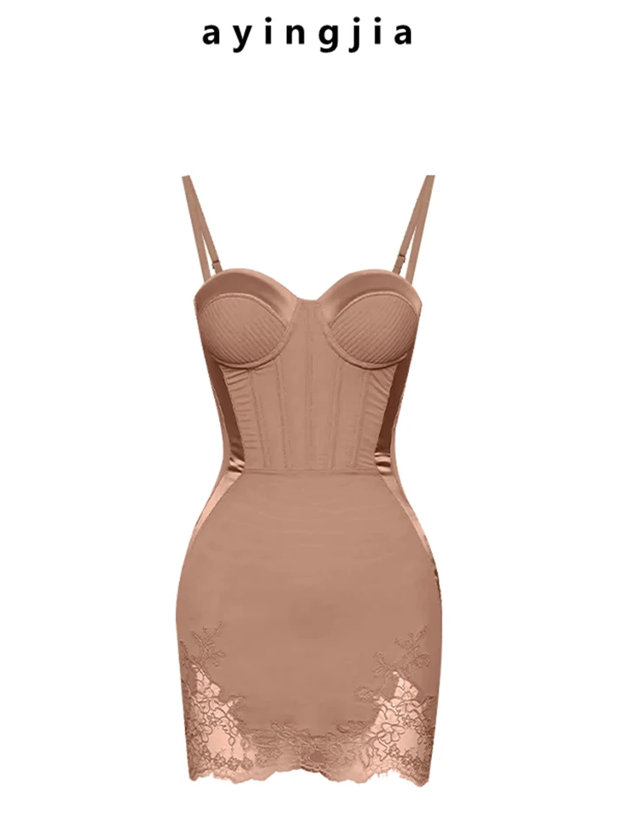 Sexy Strapless Fishbone Design Slimming Tight Dress High Waist Sleeveless Wraparound Skirt Single Piece Spring 2024 Thai Origin