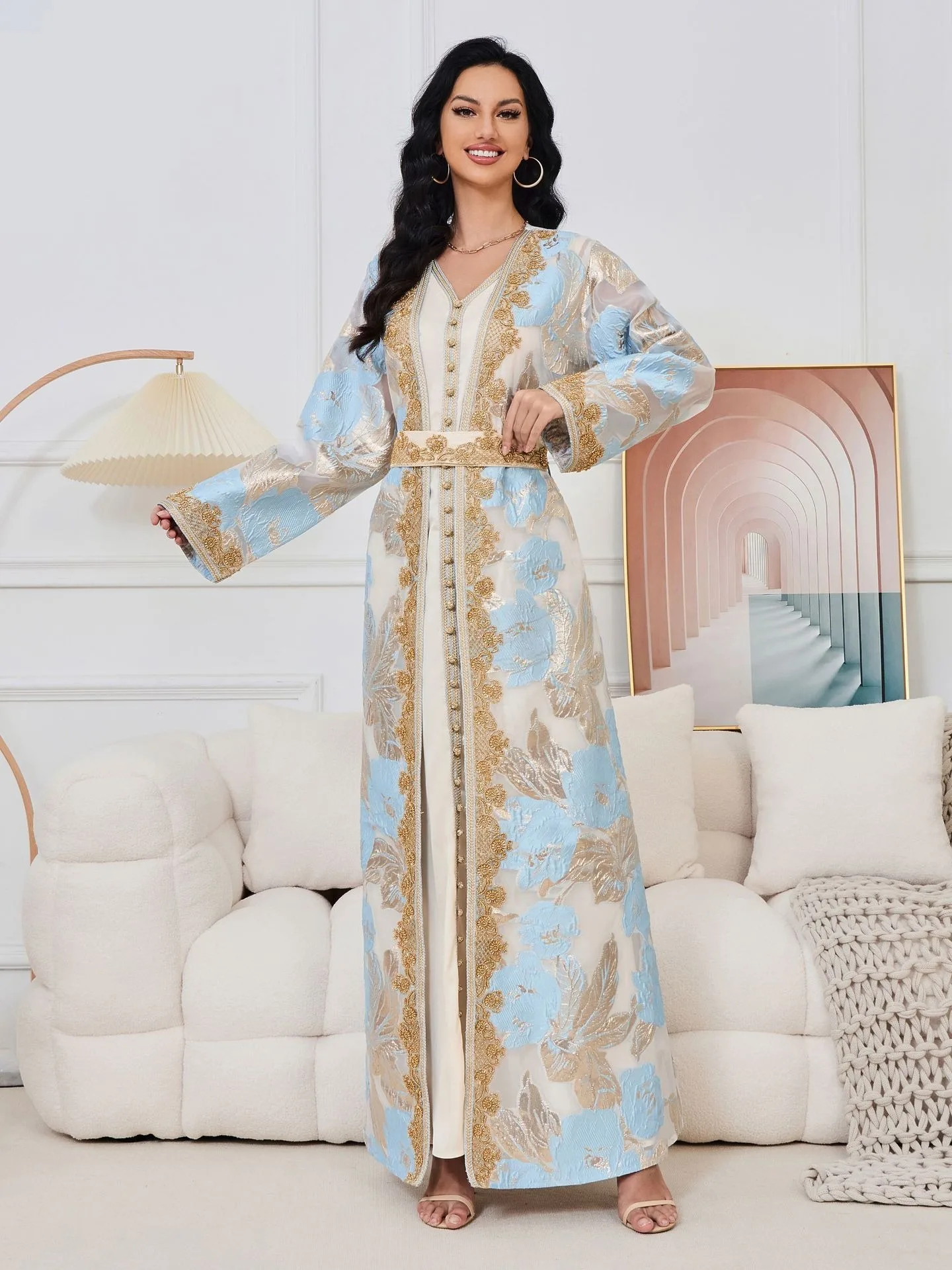 Wholesale Middle Eastern Muslim Abaya Women's Long Dress with Heavy Beading Elegant Party Gown Dress