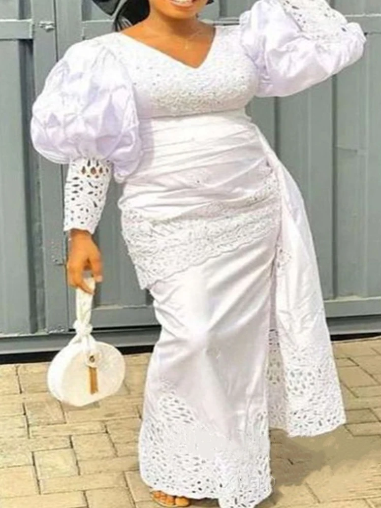 Elegantes weißes Kleid Frauen Laterne Ärmel Sexy aushöhlen Sommerkleid Abend romantische Vintage Kleider Großhandel Dropshipping