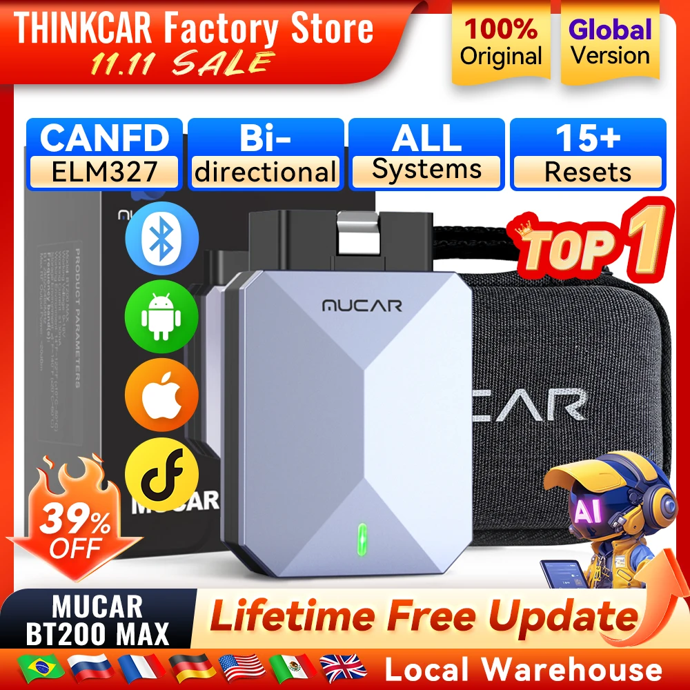 yZ[zMUCAR BT200 MAX ԃc[ ELM327 AI OBD2 BluetoothXLi[ CANFD o 15Zbg tVXeff R[h[_[