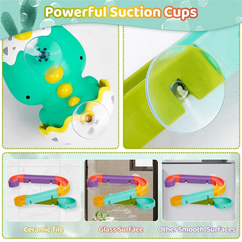 AS96-Set Mandi Seluncuran Air Dinosaurus untuk Balita, Jalur DIY dengan Bola untuk Kesenangan Bak Mandi, Hadiah Ideal untuk Anak Laki-laki dan Perempuan,