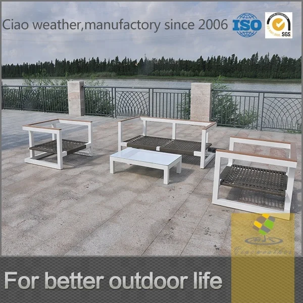 Factory Aluminum Frame Patio Sofa Aluminium Outdoor Restaurant Furniture Metal Patio Furniture Teakwood Top