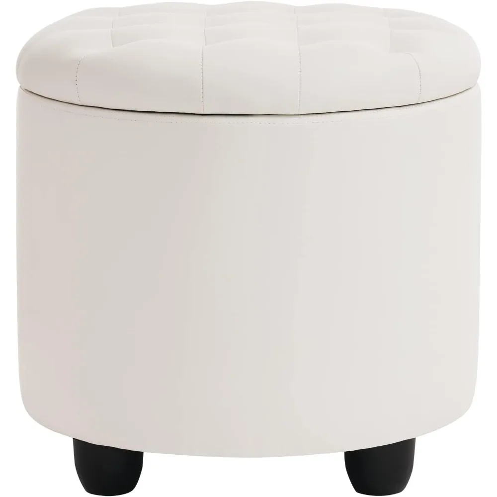 

Round Storage Ottoman with Cover Lid Tufted, Round Ottoman with Storage Faux Leather Ottomans for Living Room Bedro