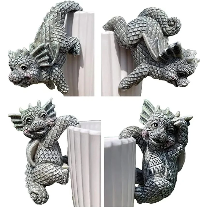 4pcs/sets Creative 3D Craft Dragon Statue Mini Decorative Dragon Planter and Flowerpot Vase Hugger Climbing Decor Resin Crafts