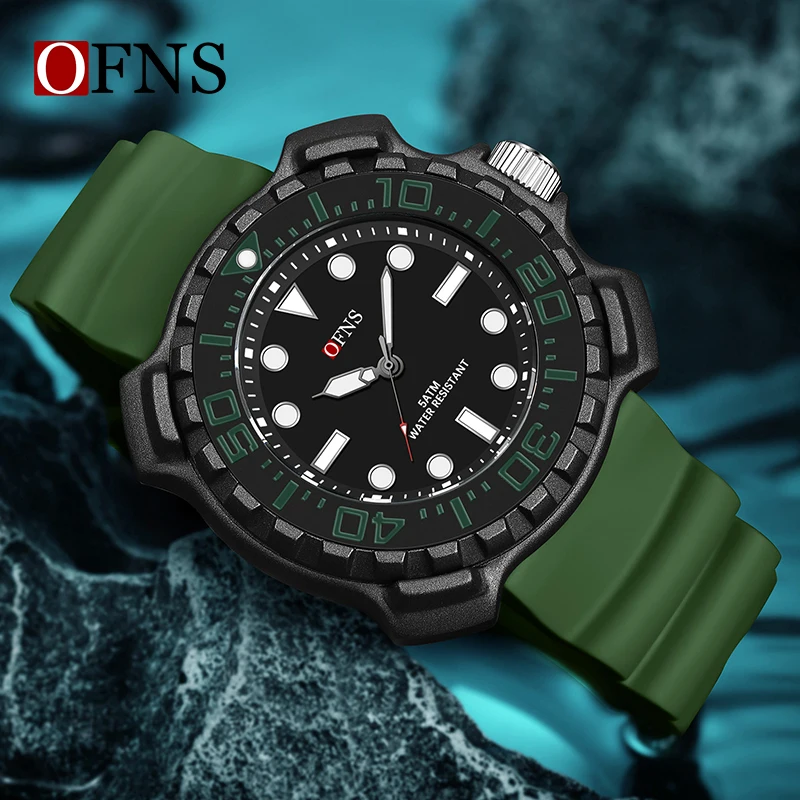 OFNS Men Quartz Watches Top Brand Luxury Silicone Strap Waterproof Sport Quartz Watch Men Business Clock Relogio Masculino