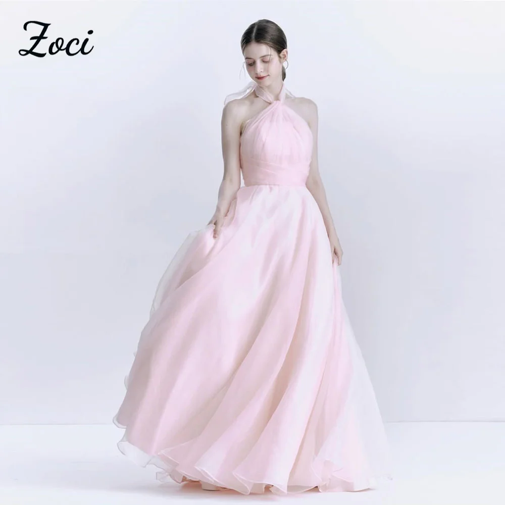 

Zoci Sweet Halter Детские розовые свадебные платья Корейские фотографии Снимают трапециевидные платья из органзы на шнуровке Вечерние платья для свадебной вечеринки