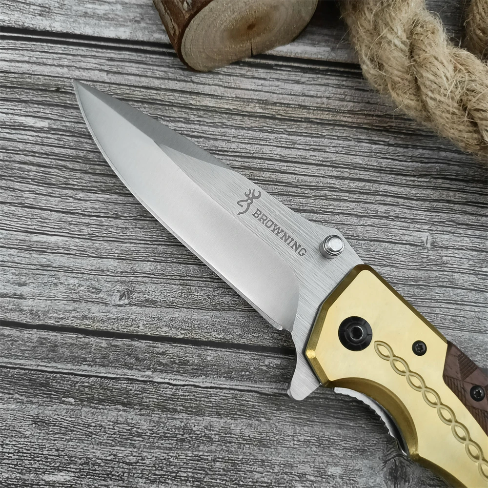 Convenient DA77 outdoor camping hunting pocket knife with colorful wood and brass handle cutting survival hunting tools,  knife