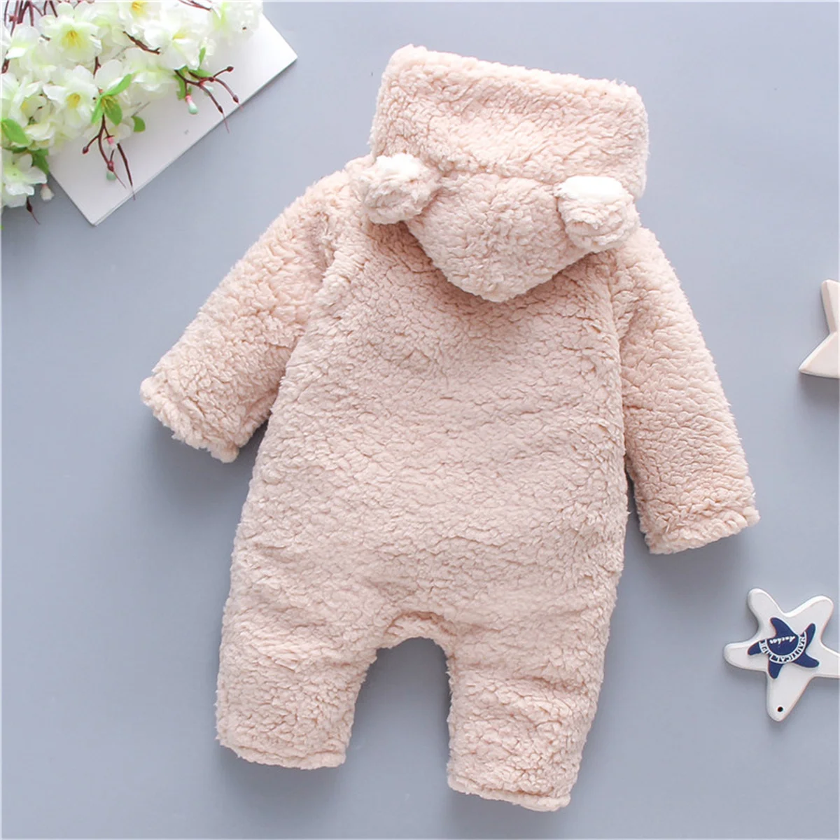 Baby Clothing Bodysuits Onesie Lamb Hair Cartoon Bear Embroidery Infant Boilersuit Winter Baby Long Sleeve Creeper Thickened