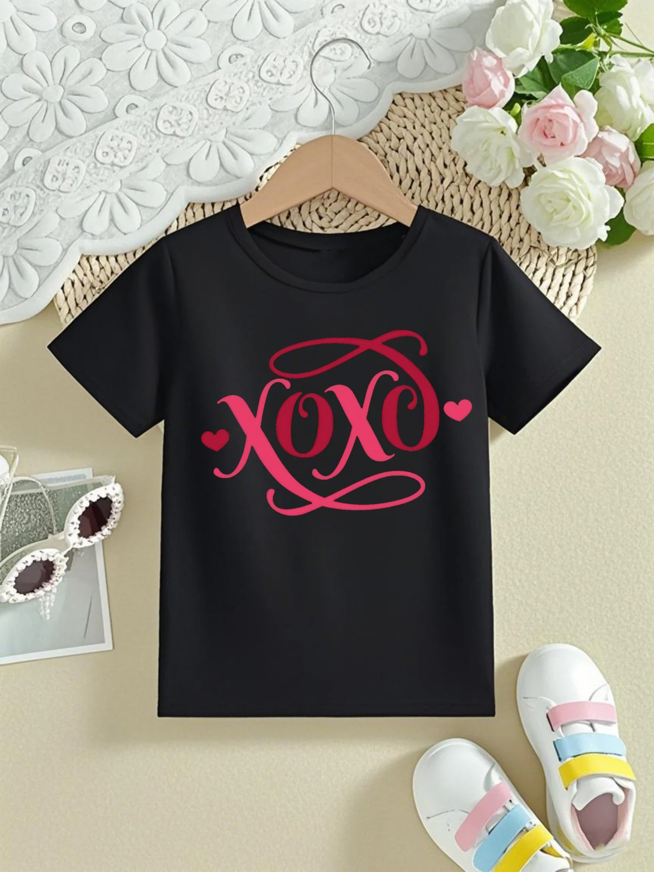 

Valentine'S Day Gift T-Shirt Xoxo Hearts Printed T Shirt Girls Kawaii Kids Clothes Funny Summer Short Sleeve Shirt