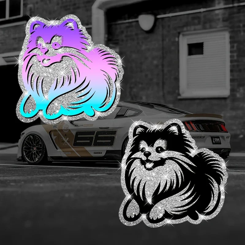 1 Piece Bling Pomeranian Dog Car Stickers, Glitter Cute Dog Decals, Sparkling Decorative Stickers