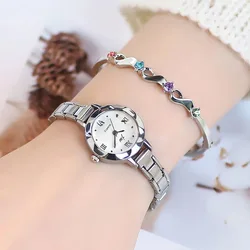 Reloj plateado de esfera pequeña para mujer, pulsera de cuarzo de lujo de acero inoxidable, regalo, 2022