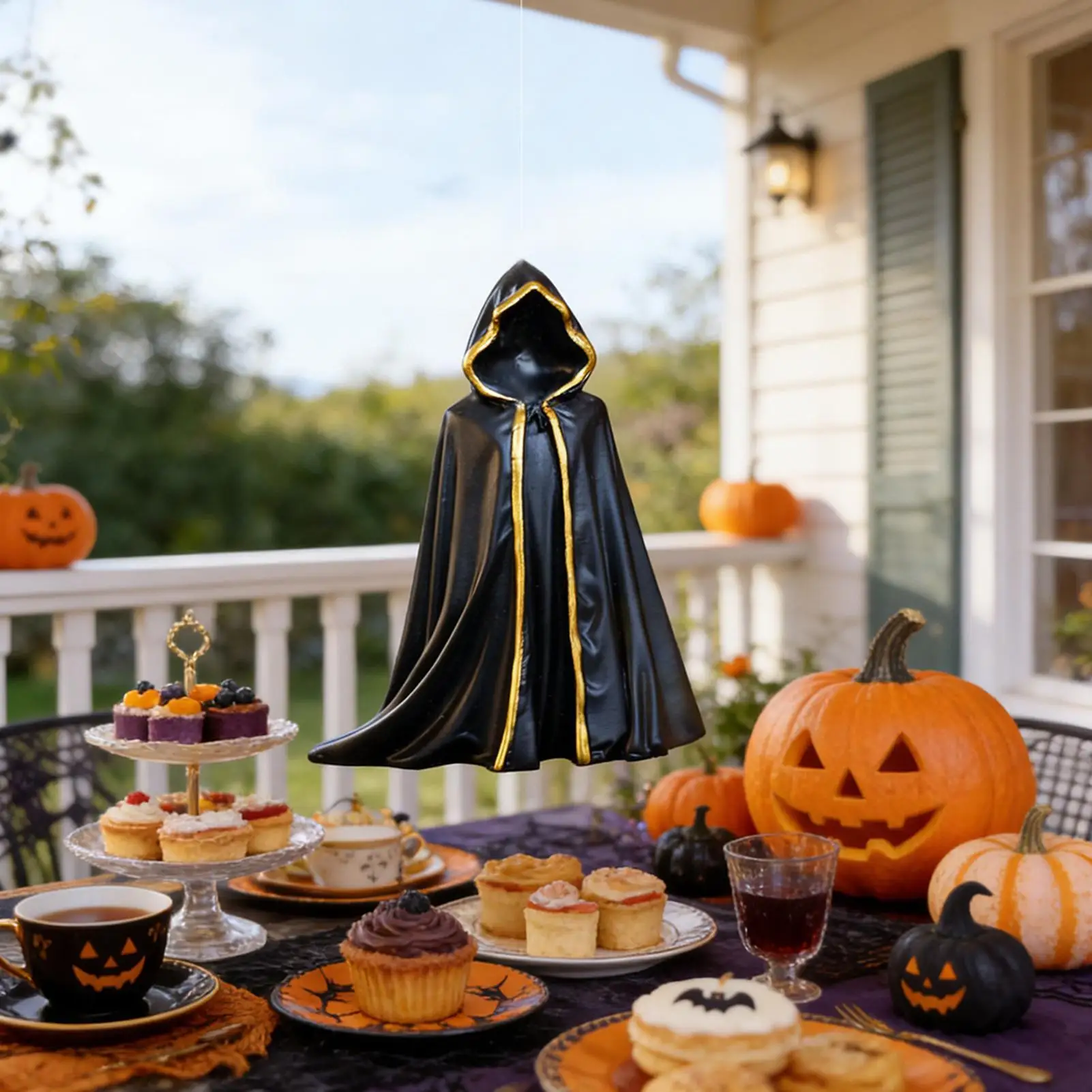 Halloween Tree Ornaments Black Cloak Faceless Ghost Pendant Decoration Resin Halloween Statues for Eave Window Frame Porch