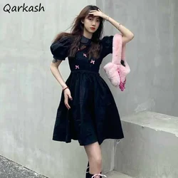 Dress Women A-line All-match Minimalist Puff Sleeve Leisure Popular Peter Pan Collar Female Tender Cozy New Korean Style Summer