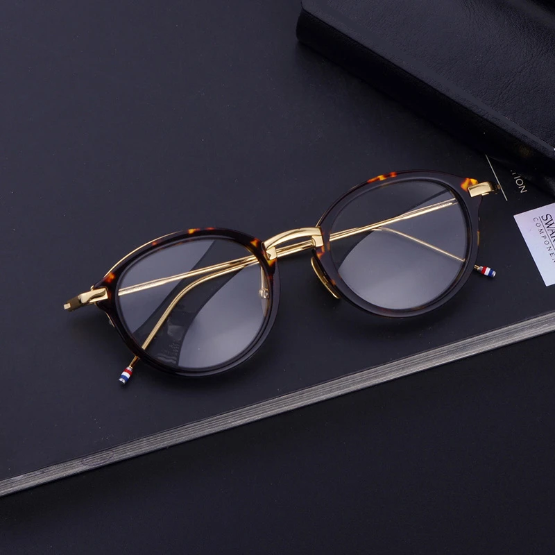 Brand Design Retro Round Glasses Frame Men Women Vintage Alloy Acetate Optical Eyeglasses Fashion Rim Prescription Eyewear TB011