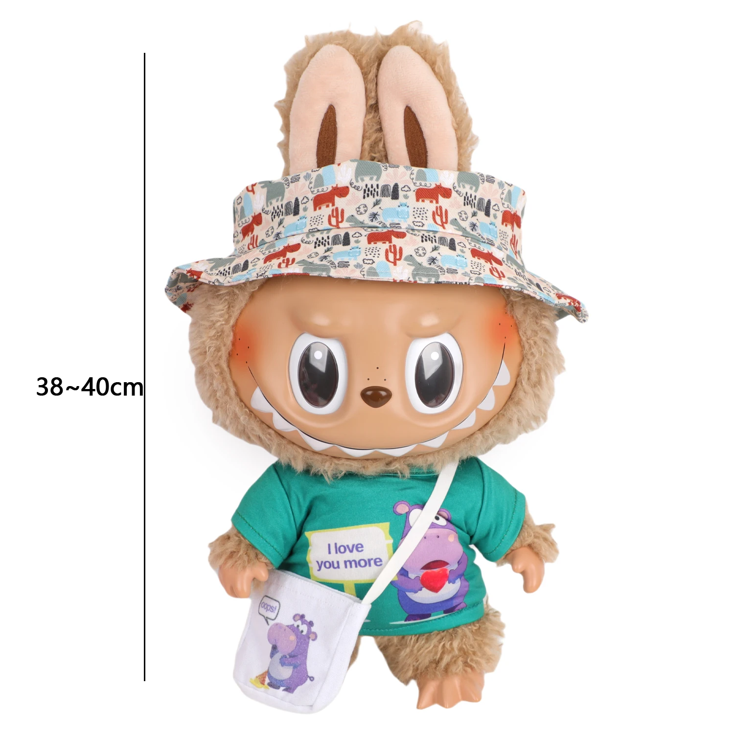 Grande Labubu Abbigliamento per bambole Simpatici animali T-shirt + Cappello + Borsa Set di vestiti Vestito per 38-40 cm LABUBU Doll Toy Accessori Giocattolo di cotone Gioca