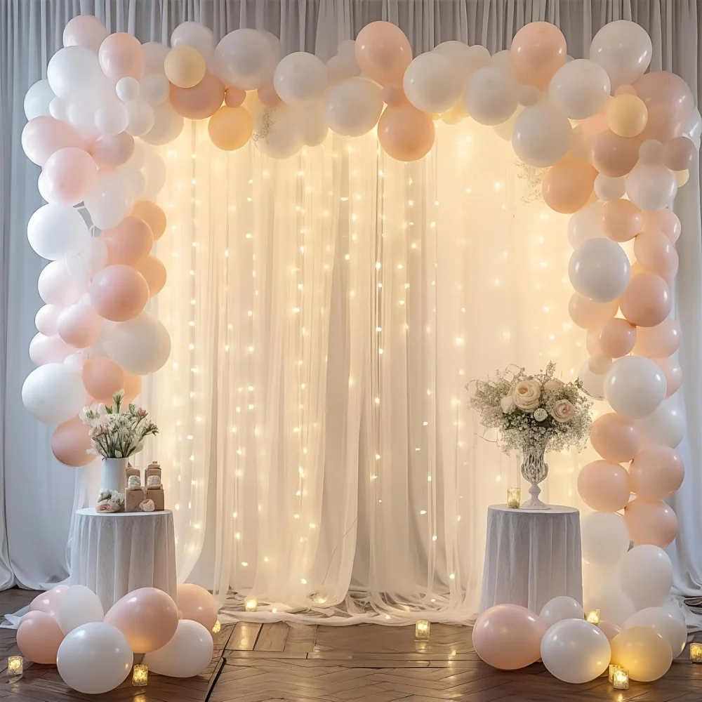 3M Hochzeits-Tüll-Hintergrundvorhänge Lichterkette Weißer Mesh-Gaze-Stoff für Outdoor- und Heimdekoration bei Geburtstagsfeiern und Fotografie-Zubehör – Detail 10