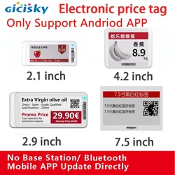 Gicisky-Carte d'affichage d'étiquette de prix électronique, écran Eink, version Bluetooth, logiciel d'exploitation d'application Android, papier électronique, 2.1 pouces, 2.9 pouces, 4.2 pouces, 7.5 pouces