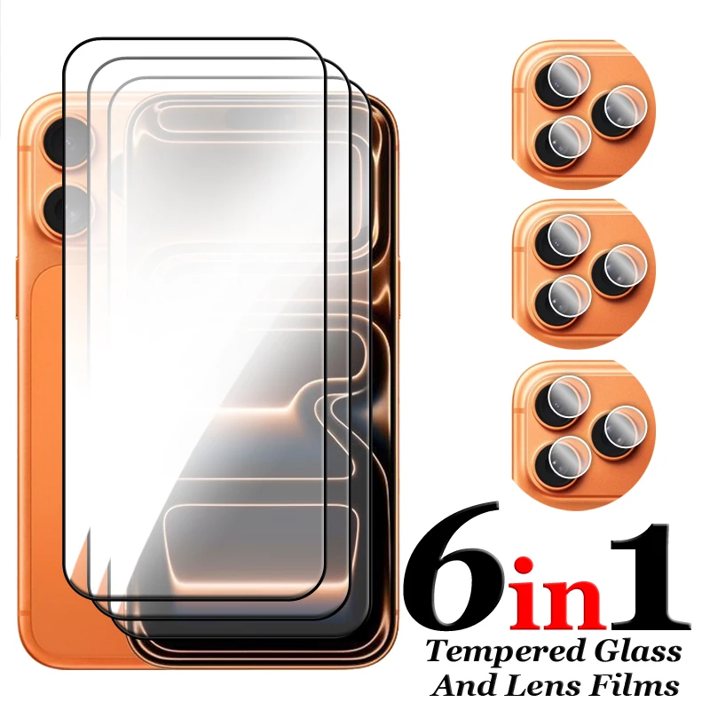 

6in1 For iPhone 17 Pro Max Glass For iPhone 17 Pro Tempered Glass 2.5D Full Cover Glue HD Screen Protector For iPhone 17 Film