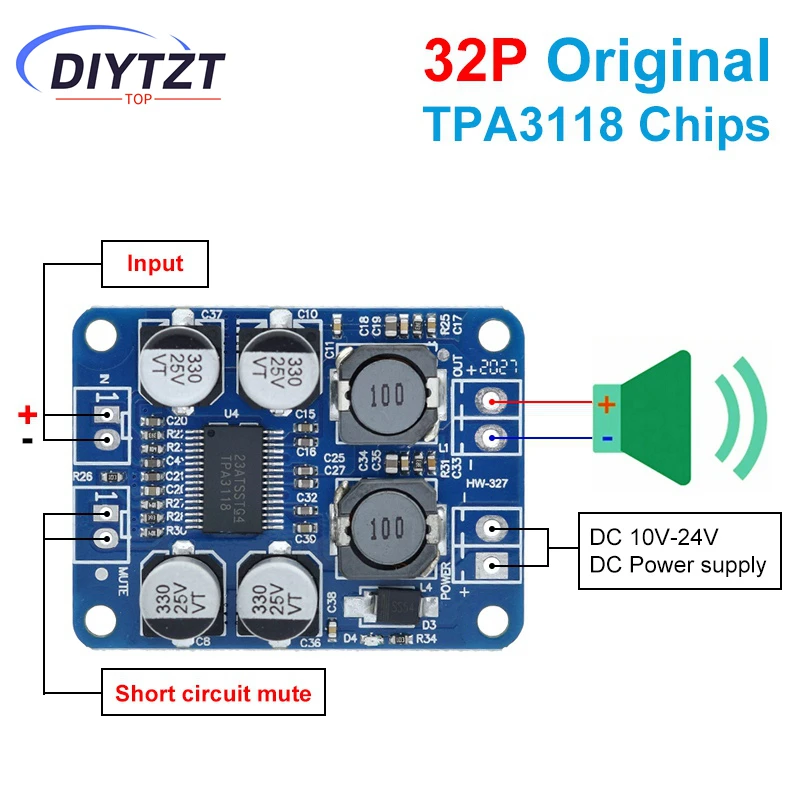 DIYTZT 1/3/5PCS DC 12V-24V TPA3118 60W Mono Digital Audio Power Amplifier Board Amp Module 32P chip original chip.