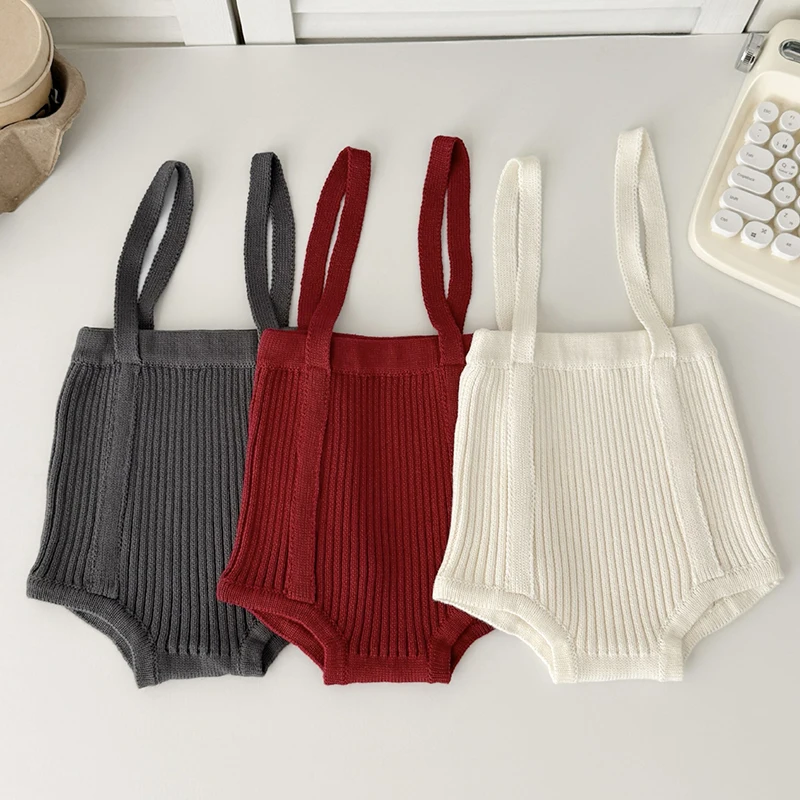 

2025 New Autumn 0-24M Infant Baby Girls Knitted Jumpsuit Sleeveless Solid Color Knitted Toddler Baby Girl Knitted Romper