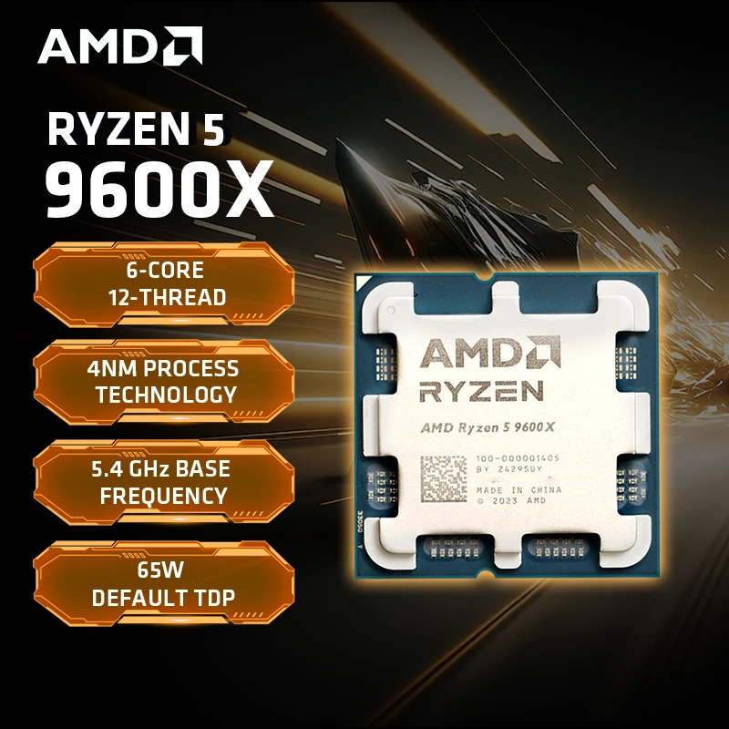 

Процессор AMD Ryzen 5 9600X, 5,4 ГГц, 6 ядер, 12 потоков, 38 МБ, игровой кэш, 4 нм, TDP, 65 Вт, разъем AM5, игровая