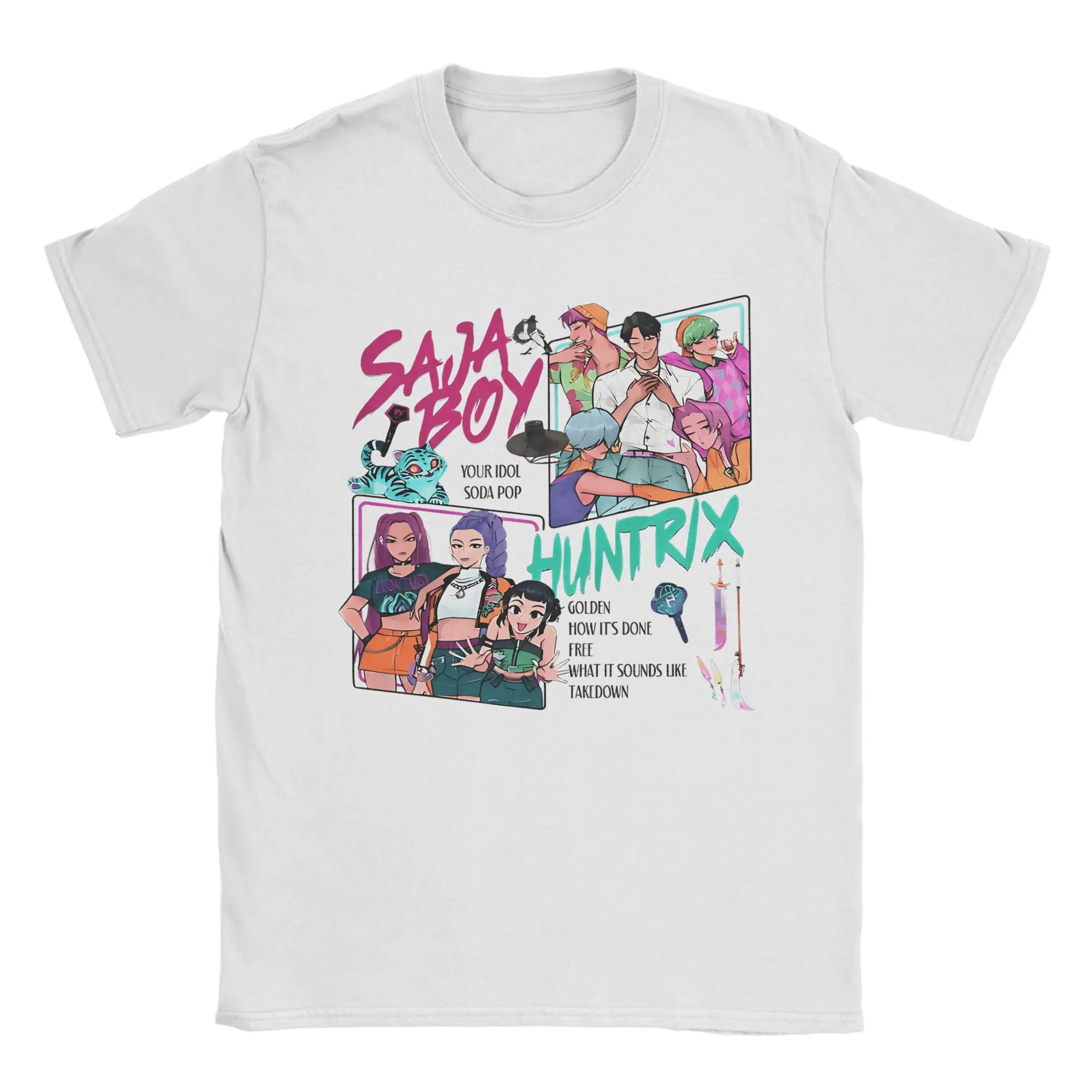 

Huntrix Saja Boy And Girls Mira Rumi Joey Kpop Demon Hunters T-Shirt Beach Hip Hop T Shirts Men Cotton O Neck Oversize Clothing