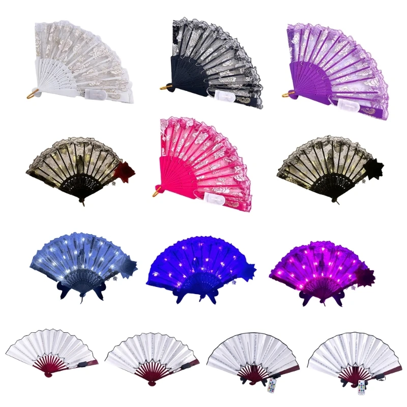 LED Light Up Fan Folding Handheld Fan for Women Halloween Dancing Wedding Party