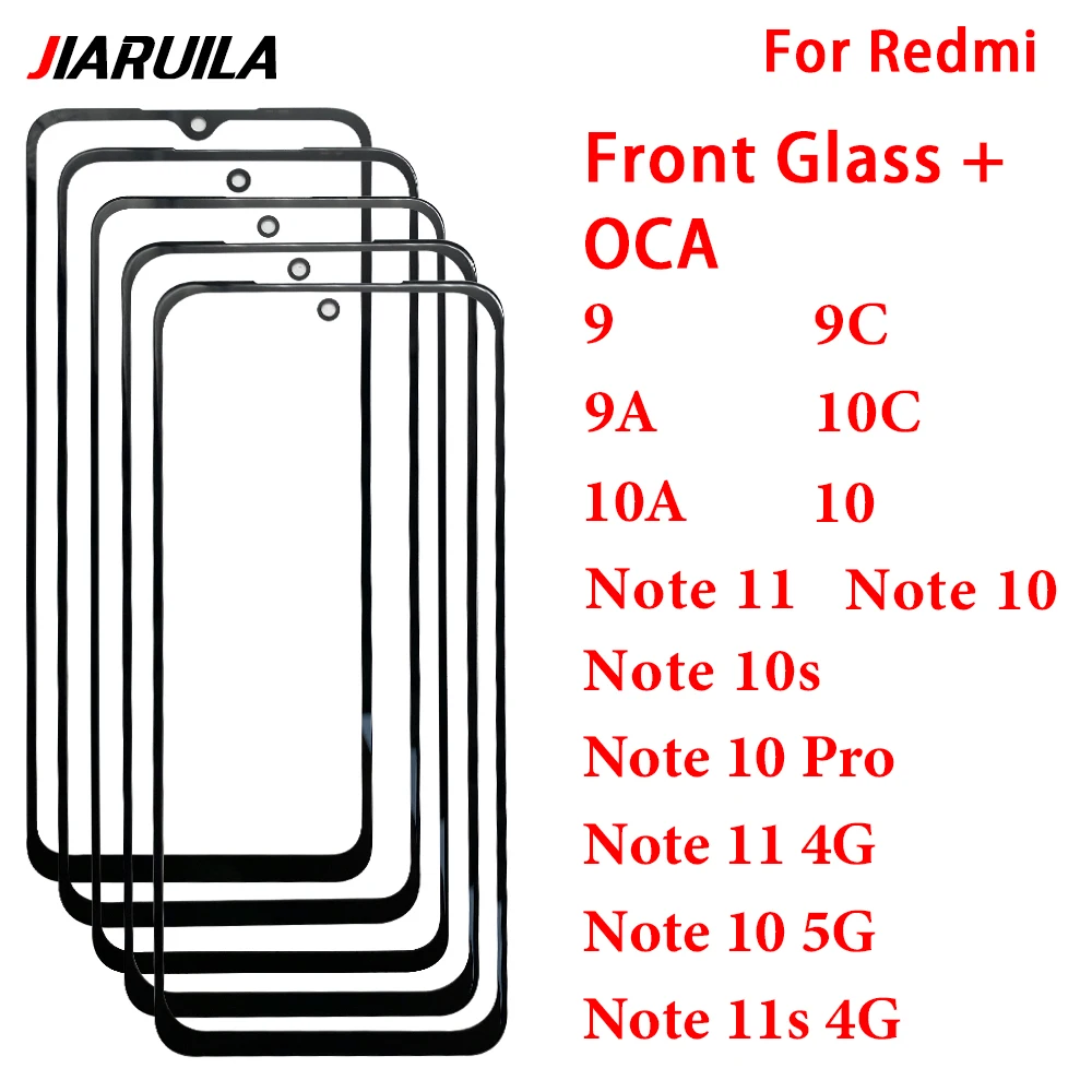 New Front Screen Outer Glass With OCA For Xiaomi Redmi 9 9A 9C 10 10A 10C Note 10S 10 Pro 11 11S LCD External Lens Repair Parts