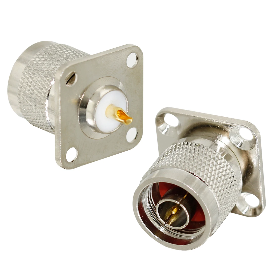 1pc N Type Male Plug RF Coaxial Connector 4-Hole Panel Mount Flange With Solder Cup Terminal Adapter