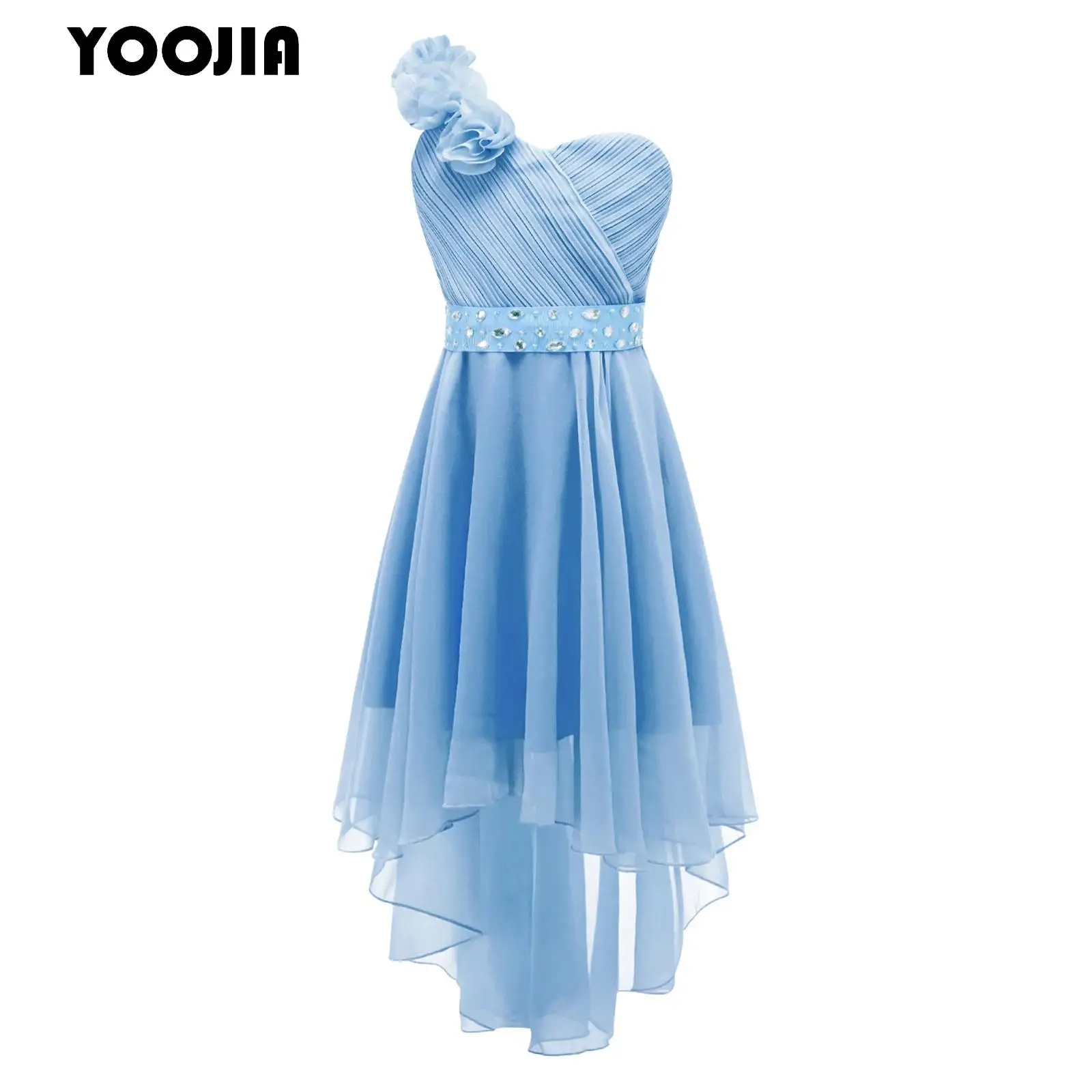 

Summer Chiffon Flower Girls Dress One Shoulder Elegant Wedding Bridesmaid Dress Birthday Party Kids Long Dress Princess Gown