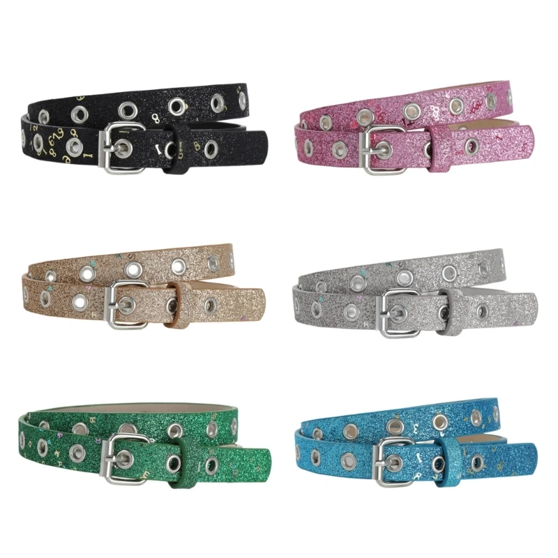 Pin Buckle Belts for Female Full Sequins Waist Belt English Letter Print Belt