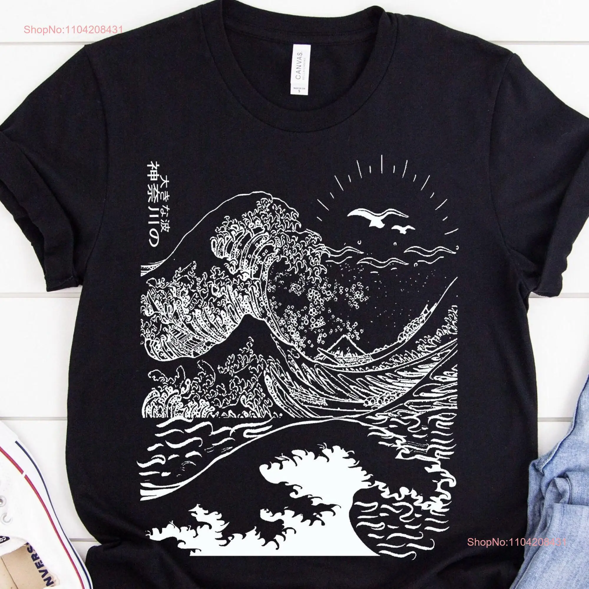 La gran ola de kanagawa Hokusai, camiseta con estampado de belas artes, tatuaje japonés, surfistas, ropa de surf en el océano, camiseta de lona de mar
