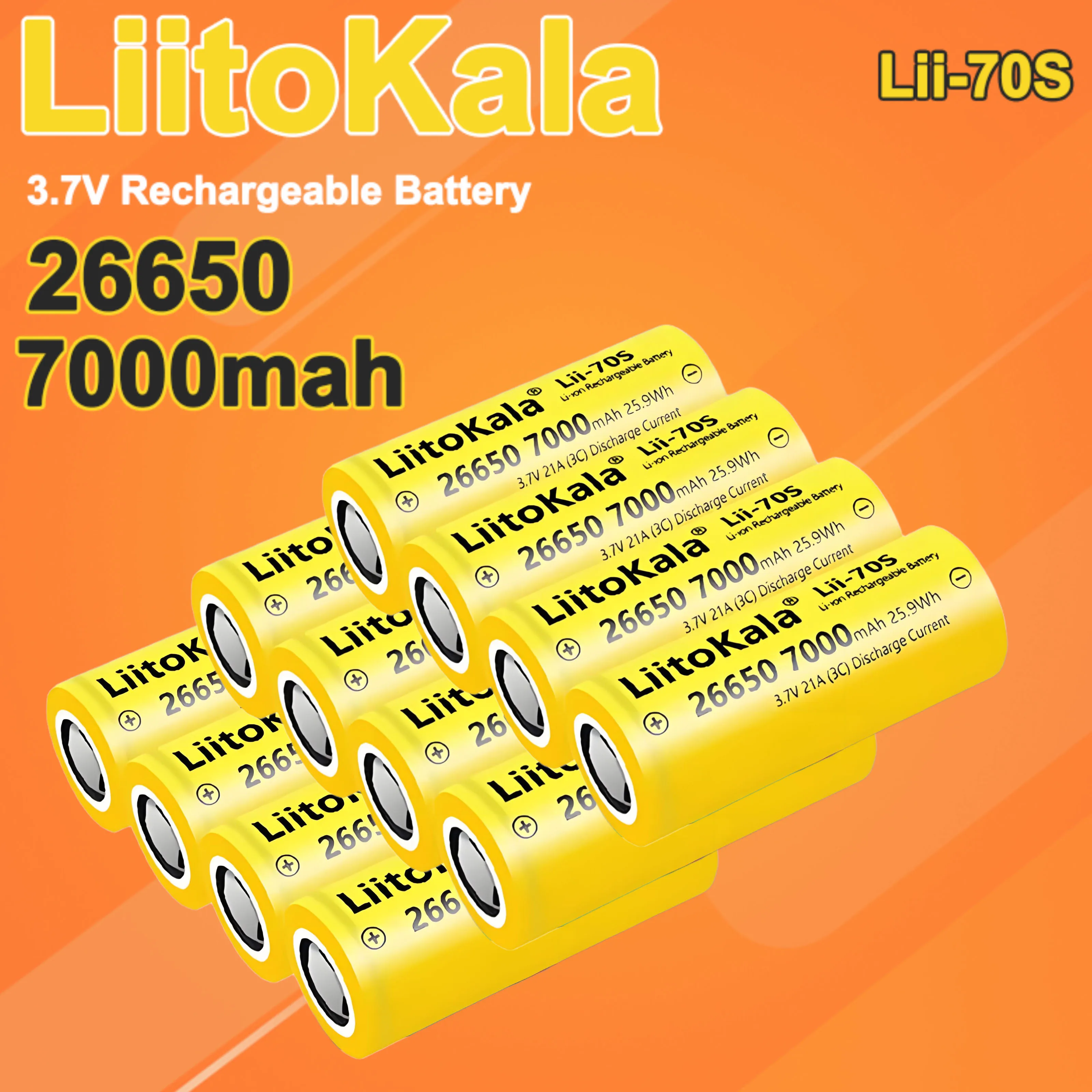 12 pezzi LiitoKala Lii-70S Batteria ricaricabile 26650 di grande capacità 7000mAh 3.7V 15A 26650 Batterie agli ioni di litio per batteria