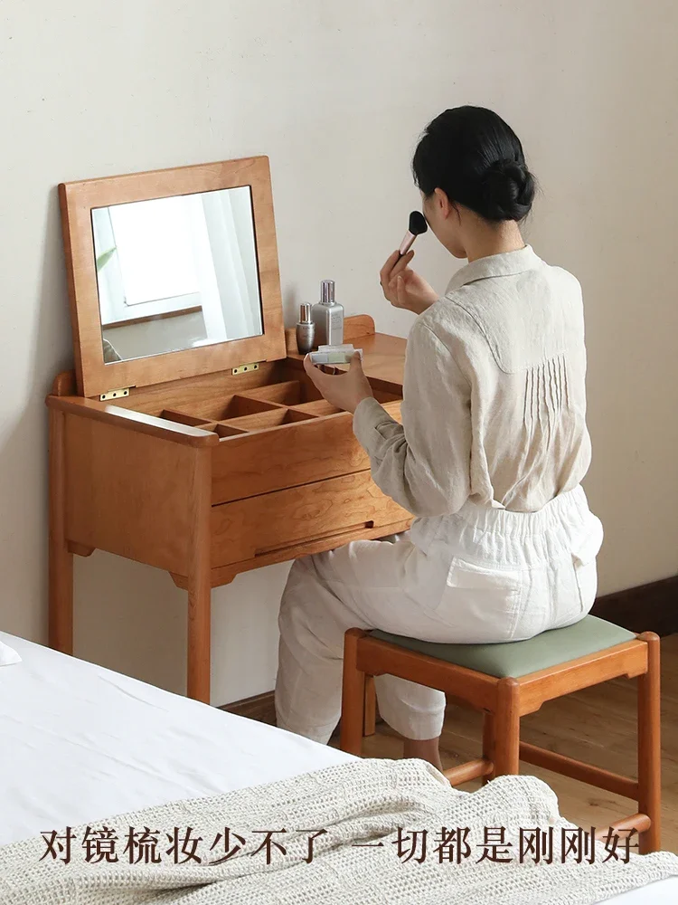 Meja Rias Kayu Solid Meja Rias Flip Kecil Sederhana Kamar Tidur Terintegrasi