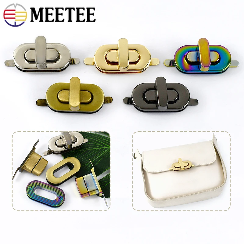 1-10Pcs Meetee 34x16mm Bag Twist Turn Lock Clasp Egg-shaped Mortise Clasps Handbag Closure Locks Buckle Leather Hardware