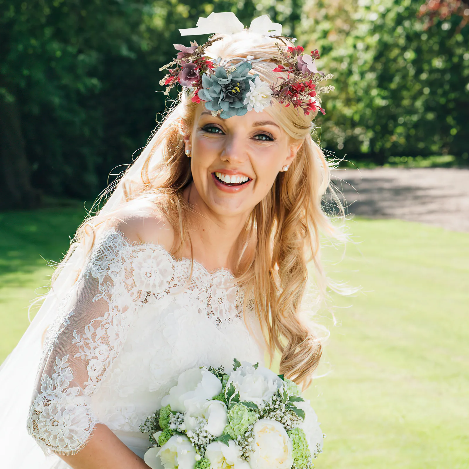 

Flower Crown Headband Beautiful Hair Accessories Bridal Flower Headpiece Wedding Hair Wreath Adjustable Fabric