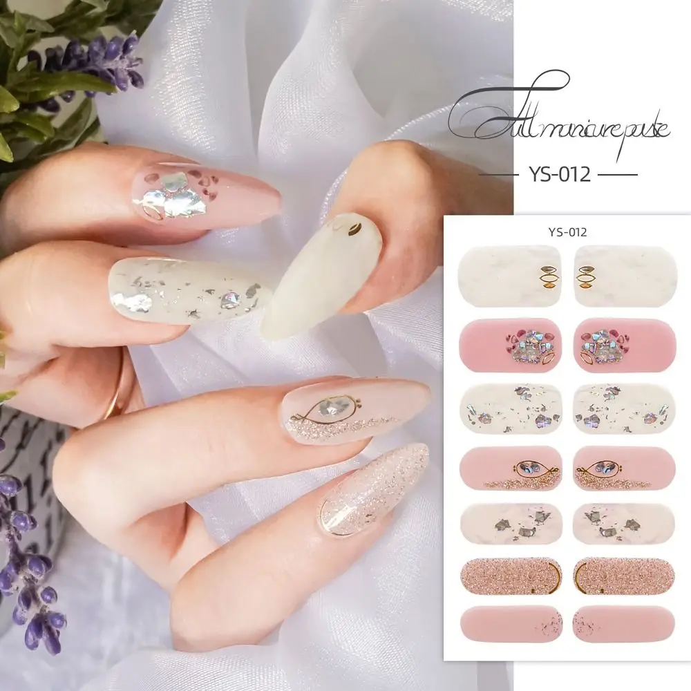 14 Strips Semi Cured Gel Nail Stickers Full Cover French Nail Art Gel Nail Polish Strips Glittering Nail Art Stickers