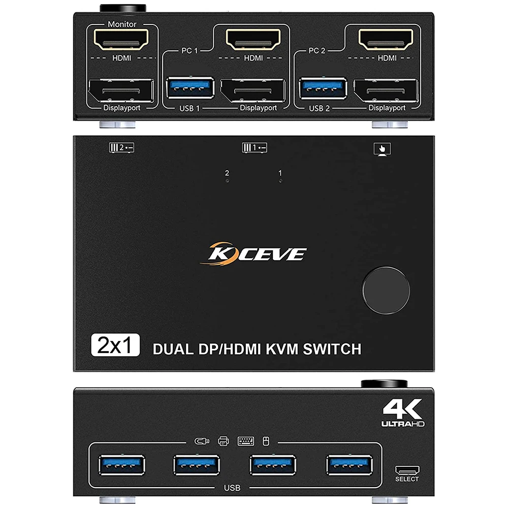 

USB 3.0 Dual Monitor KVM Switch Display Port HDMI-compatible 4K@60Hz 2K@120Hz Simulation EDID For 2 Computers Share 2 Monitors