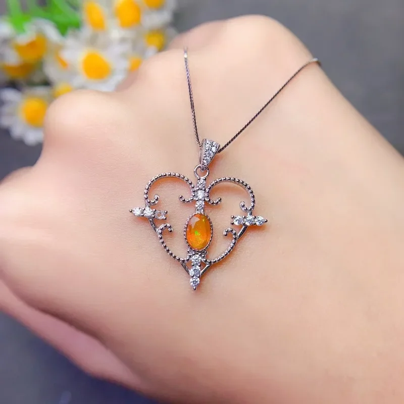 Classic 925 Silver Natural Orange Opal Pedant Stone Size 4x6mm Best Gift for Women