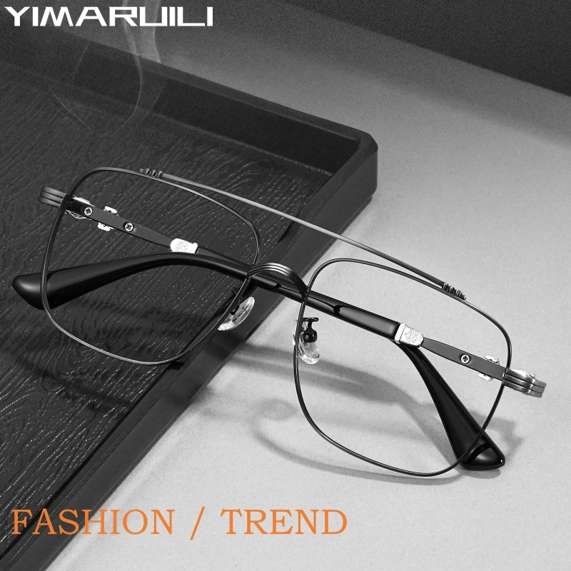 

YIMARUILI New Ultra-light Fashionable Alloy Double-beam Pilot Big Eyewear Retro Optical Prescription Eyeglasses Frame Men 08012