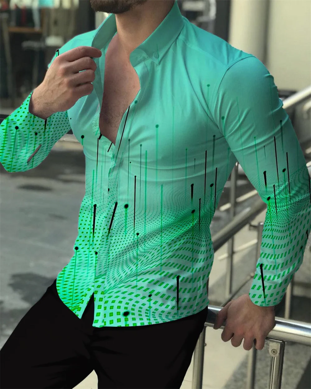 Camiseta de manga larga con botones para hombre, ropa informal con estampado de diseñador, con solapa, a la moda, 2023