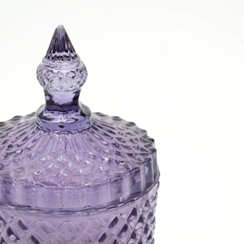 حامل شموع زجاجي منقوش بالألماس الأرجواني، حاوية شموع رومانسية لديكور المنزل، مصنوعة من مزيج شمع الصويا